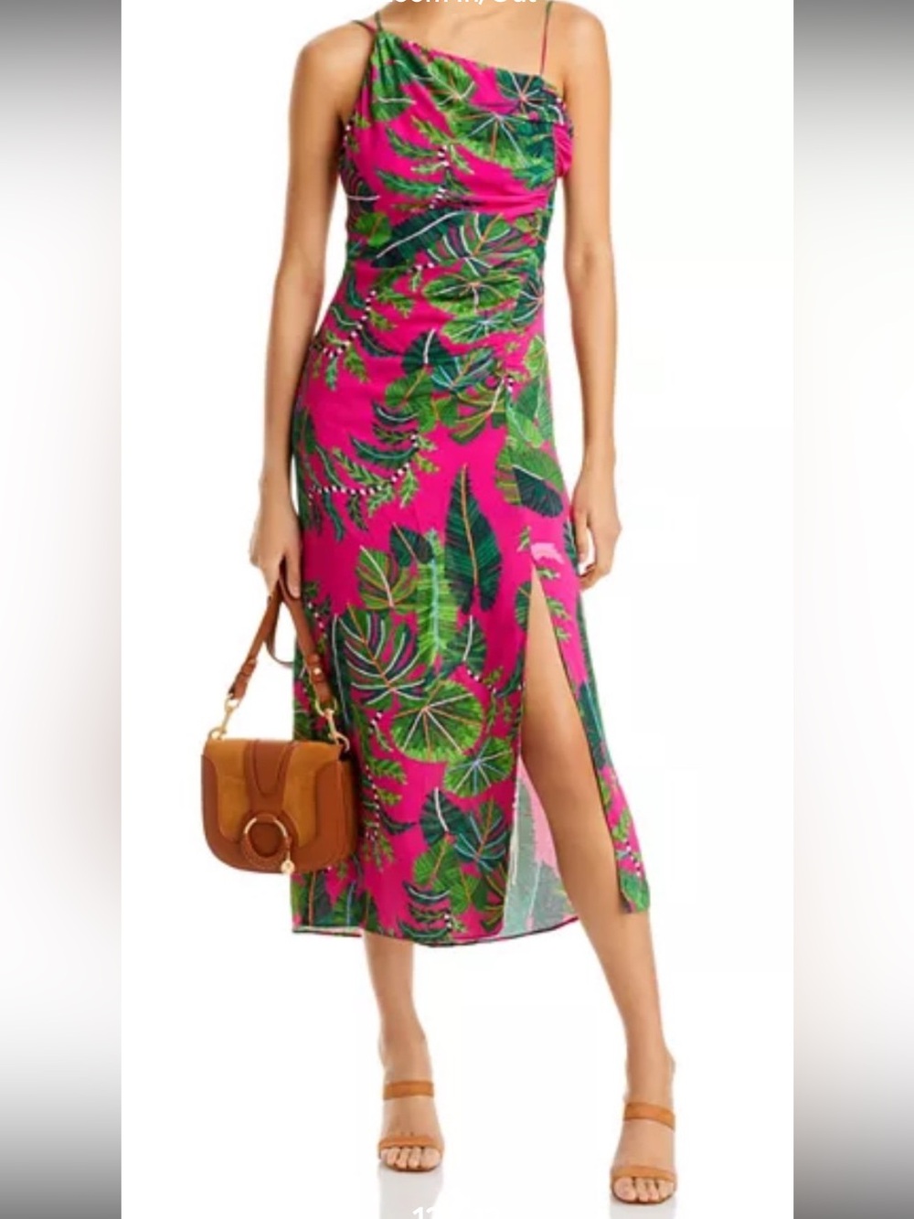 NWT Farm Rio Leaves One-Shoulder Pink Tropical Midi Dress with Side Slit size XL
